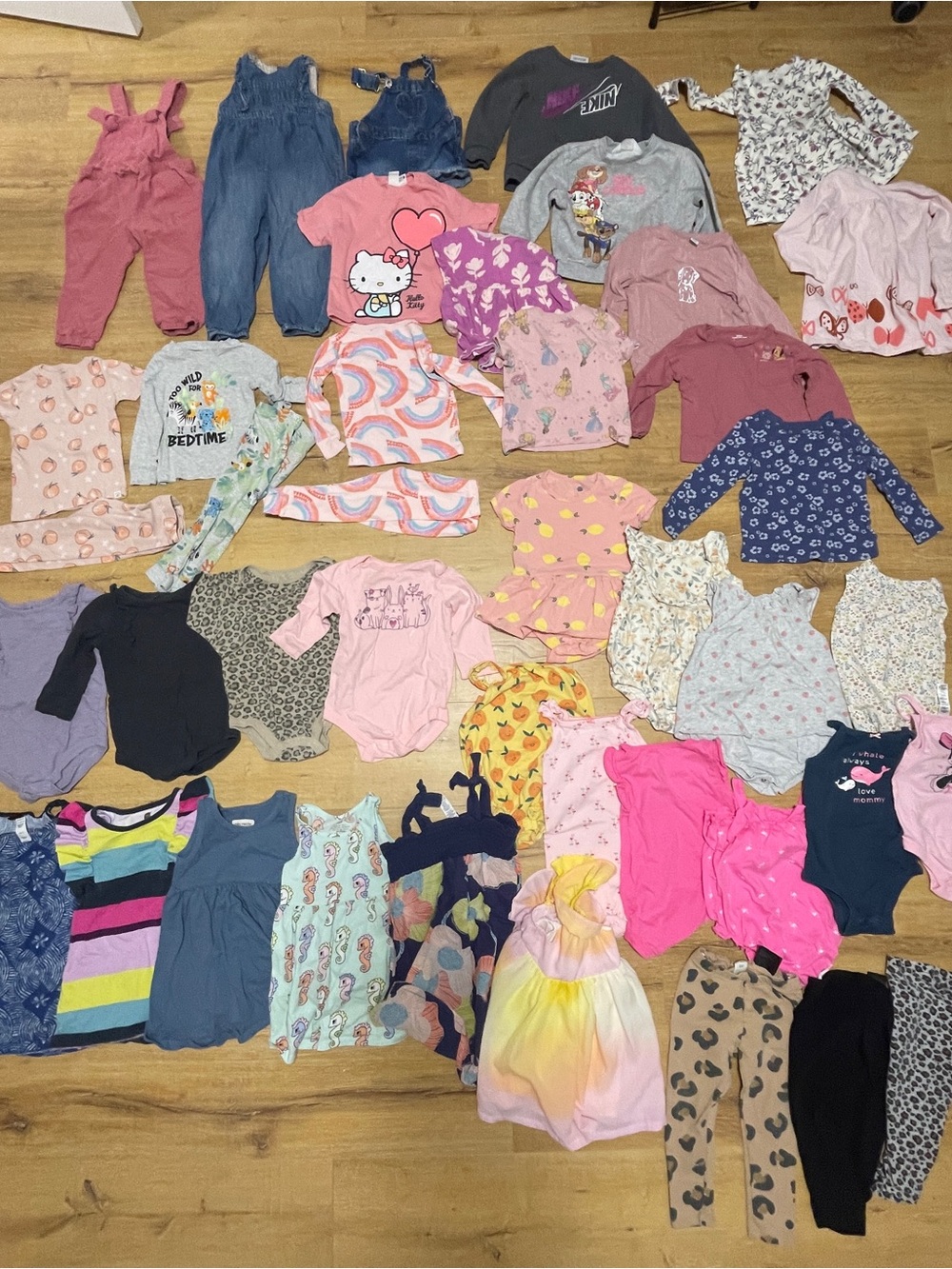 Mixed Baby Girl Clothing Lot with Pink, Blue, Yellow & Floral Pieces